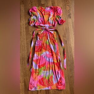 Farm Rio | Tropical Cutout Tie Waist Midi Dress | S |Vibrant Colors | Worn once